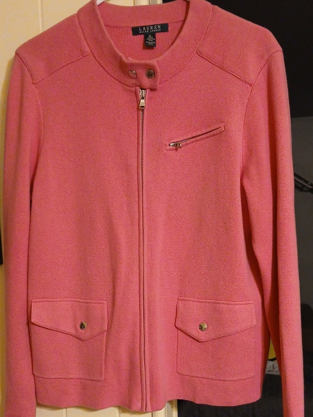 Lauren Ralph Lauren Coral Pink Zip-Front Knit Sweater